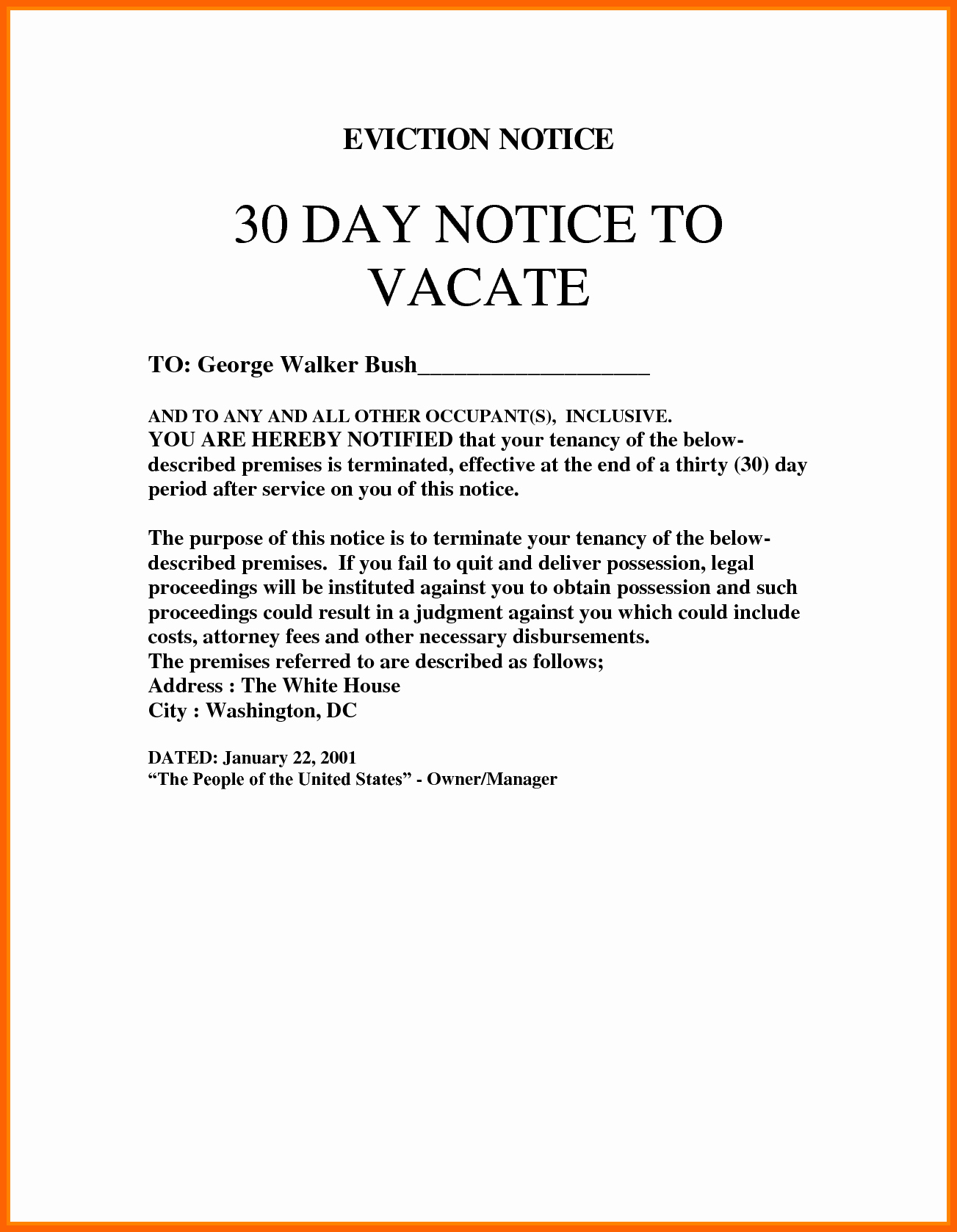30 Day Eviction Notice Template Elegant 30 Day Eviction Notice Template
