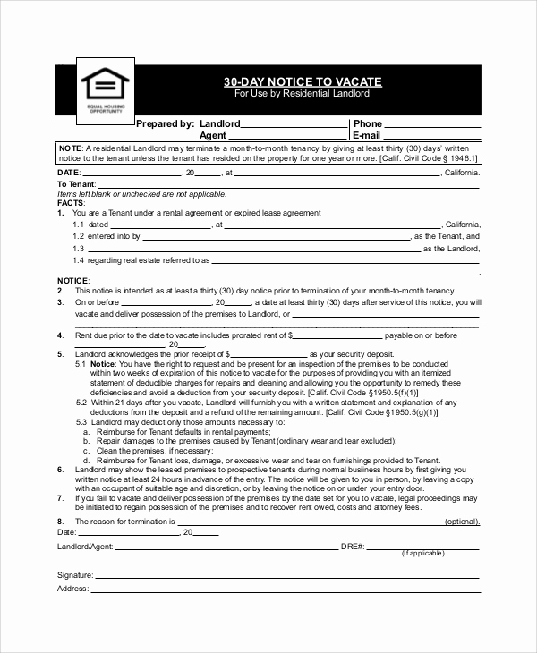 30 Day Eviction Notice Template Elegant Sample Of 30 Day Eviction Notice 7 Examples In Word Pdf