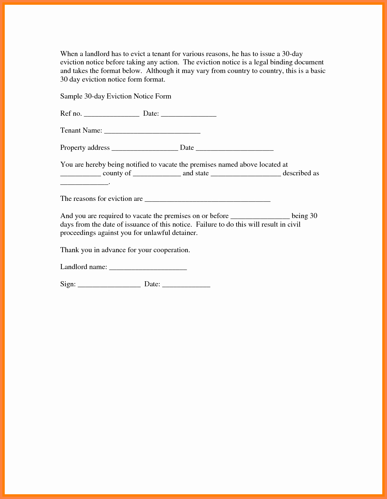 30 Day Eviction Notice Template Fresh 6 30 Day Eviction Notice Pdf