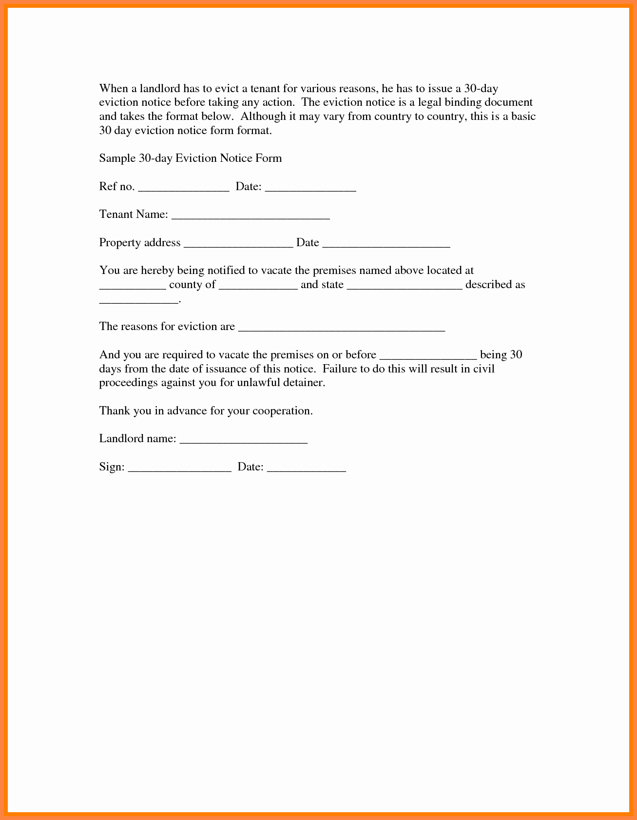 30 30 Day Eviction Notice Template