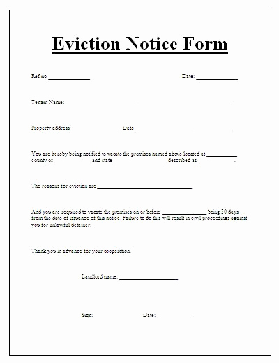 30 Day Eviction Notice Template Lovely Blank Eviction Notice form