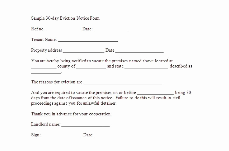 30 Day Eviction Notice Template Luxury Printable Sample 30 Day Notice to Vacate Template form