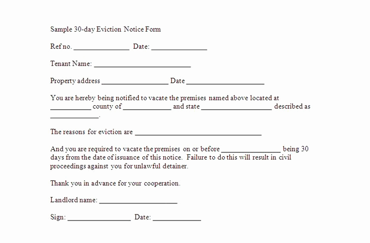 30 Day Eviction Notice Template Unique 30 Day Notice to Vacate Template