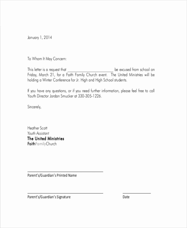 Absent Letter for School Unique School Letter Templates 8 Free Sample Example format