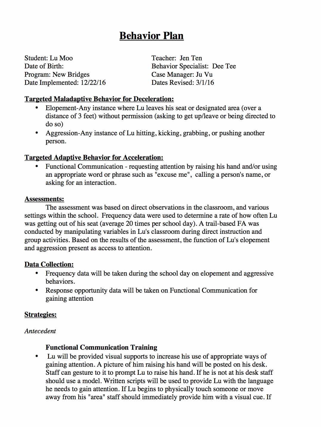 Behavior Intervention Plan Template Elegant Sample Behavior Intervention Plan Template