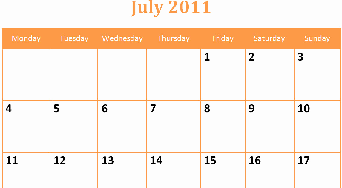 Blank Monthly Calendar Template Pdf Inspirational Printable Blank Pdf July 2011 Monthly Calendar