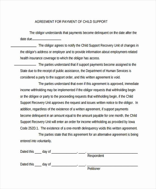 Child Support Agreement Template Awesome Agreement forms In Pdf