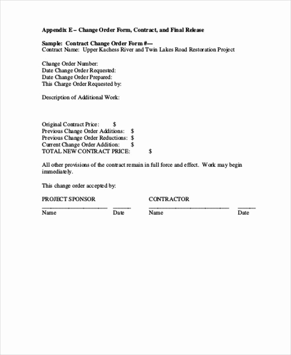 Construction Change order form Awesome Sample Change order Request form 9 Examples In Word Pdf