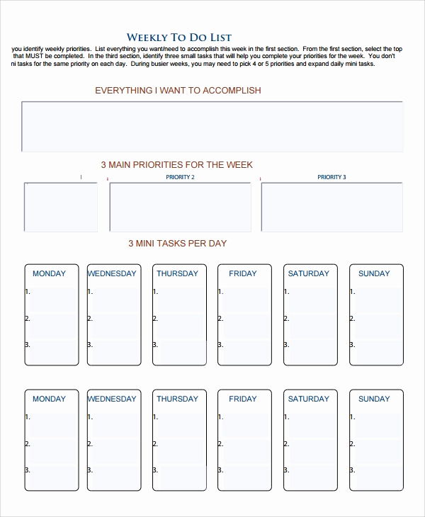Daily to Do List Template Inspirational Sample Weekly to Do List Template 8 Free Documents