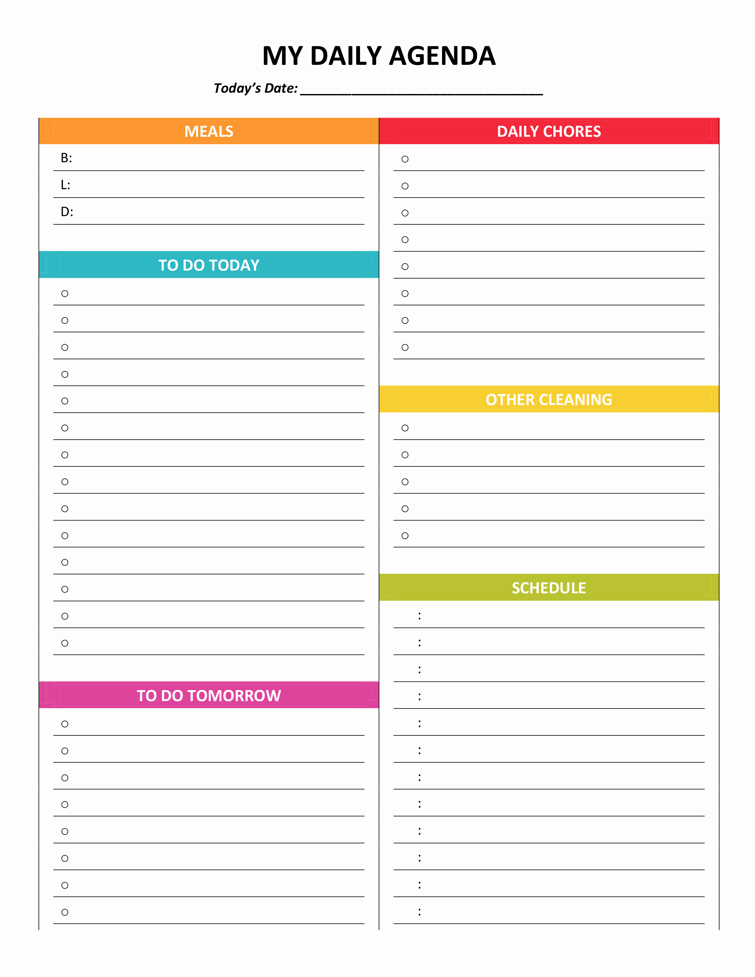 Daily to Do List Template New Daily Agenda – Gone Like Rainbows