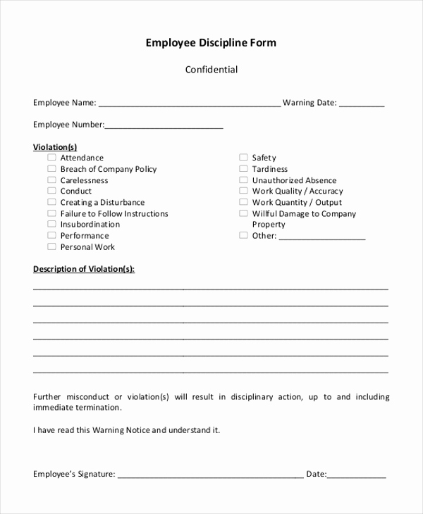 Employee Disciplinary Action form Awesome Sample Employee Discipline forms 7 Free Documents In Pdf
