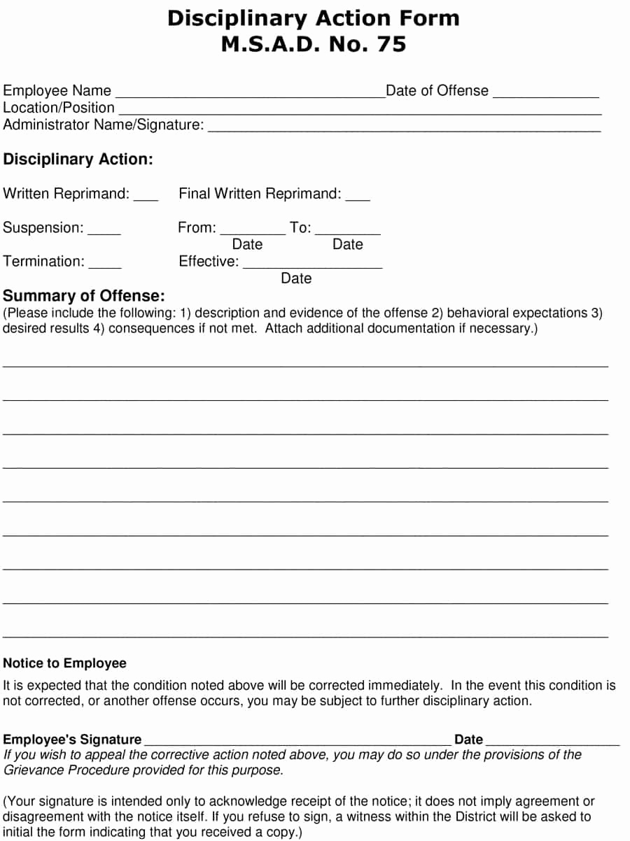 Employee Disciplinary Action form Beautiful 46 Effective Employee Write Up forms [ Disciplinary