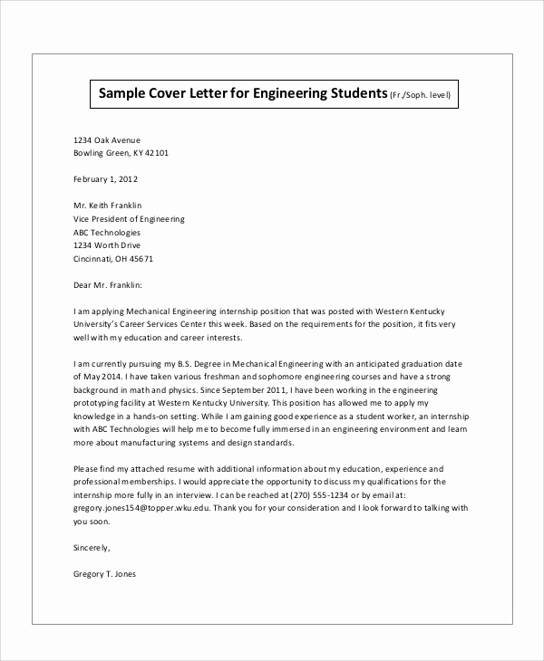 Engineering Internship Cover Letter Fresh Sample Cover Letter for Internship 9 Examples In Word Pdf