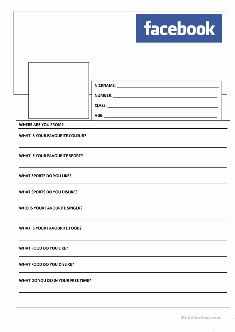 Facebook Template for Students Inspirational Template Worksheet Free Esl Printable