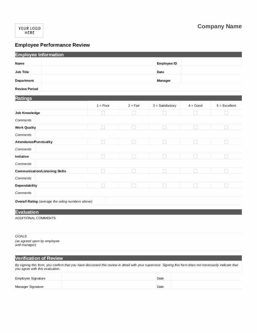 Free Employee Evaluation forms Printable Beautiful 2019 Employee Evaluation form Fillable Printable Pdf