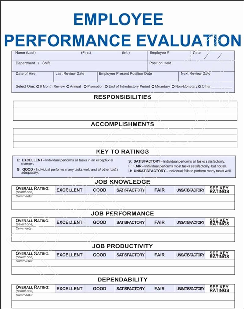 Free Employee Evaluation forms Printable Inspirational Job Performance Evaluation Frompo 1