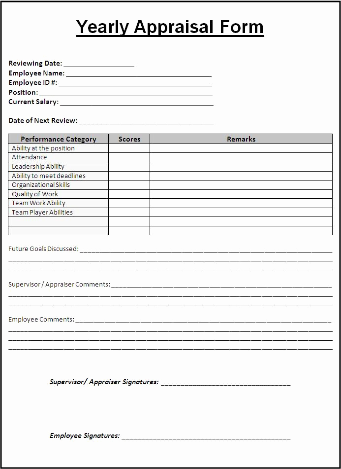 Free Employee Evaluation forms Printable Unique Sample Yearly Appraisal form