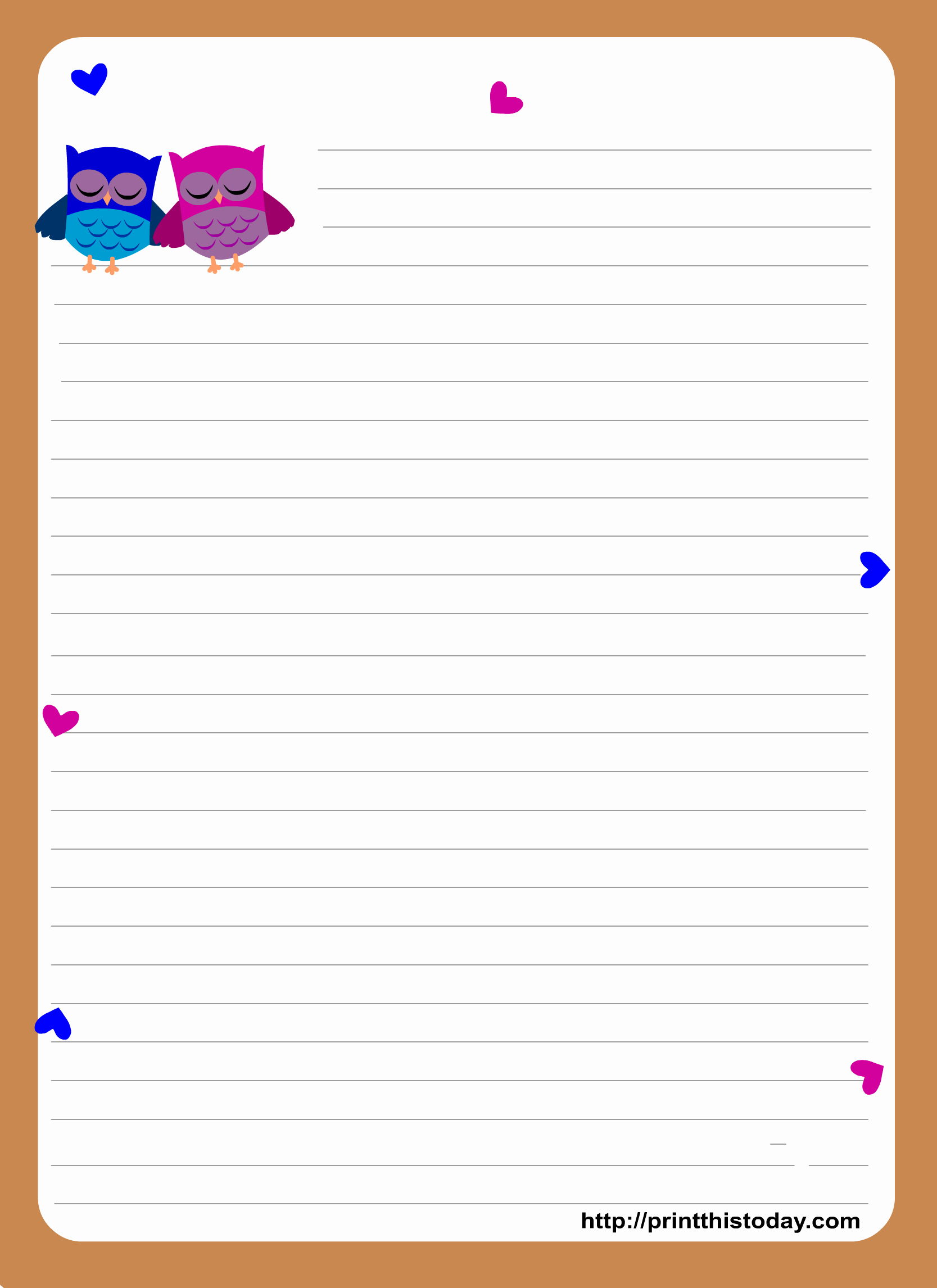 Free Printable Lined Paper Lovely Owl Writing Paper