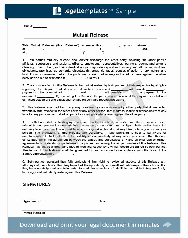 General Release form Template Awesome Free Release Of Liability form