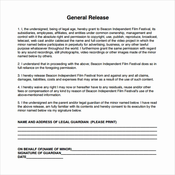 General Release form Template Beautiful General Release form 7 Free Samples Examples &amp; formats
