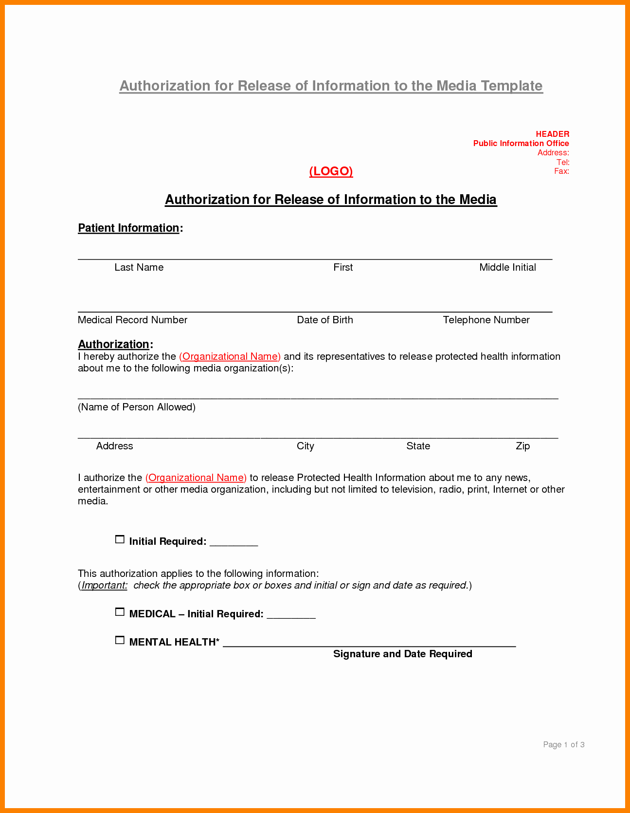 General Release form Template Elegant Release Information form Template