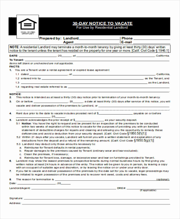 Landlord Notice to Vacate Awesome 39 Free Notice forms