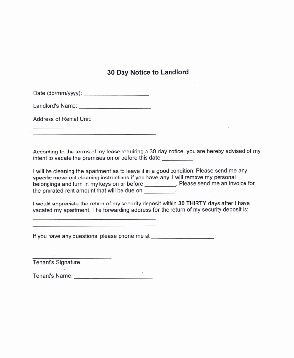 Landlord Notice to Vacate Inspirational 9 Examples Of 30 Day Notice Examples &amp; Samples