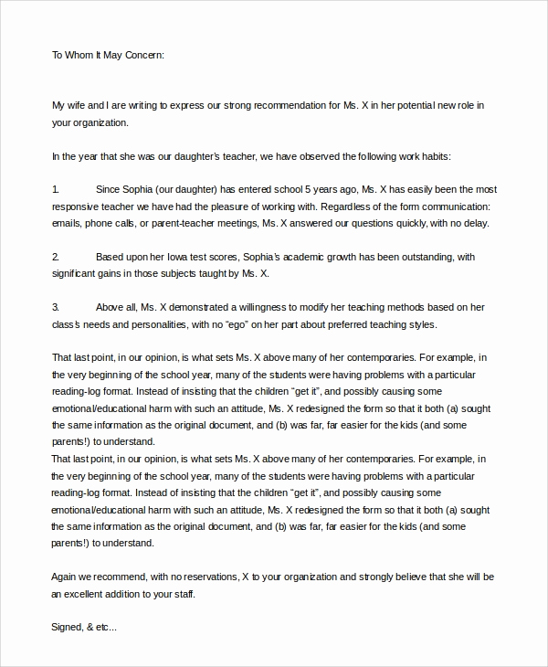Letters Of Recommendation for Teachers Awesome 8 Sample Letters Of Re Mendation for Teacher