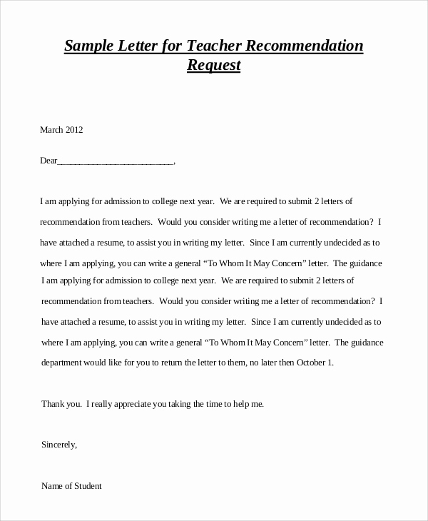 Letters Of Recommendation for Teachers Beautiful 8 Sample Teacher Letters Of Re Mendation