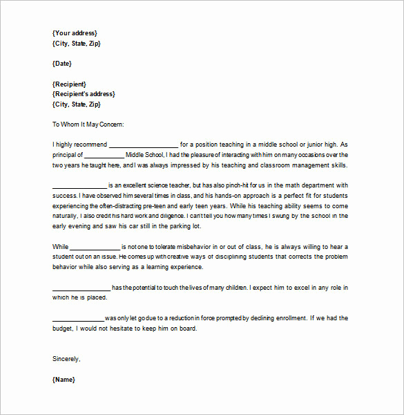 Letters Of Recommendation for Teachers Best Of Letter Of Re Mendation for Teacher – 12 Free Word