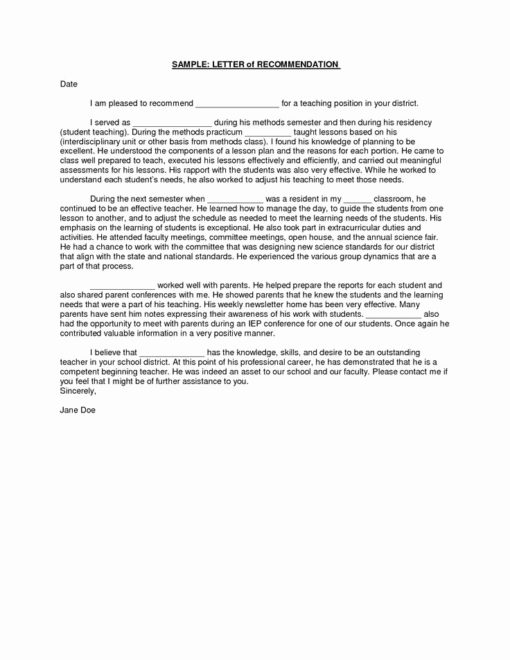 Letters Of Recommendation for Teachers Fresh Sample Letter Of Re Mendation for Teacher