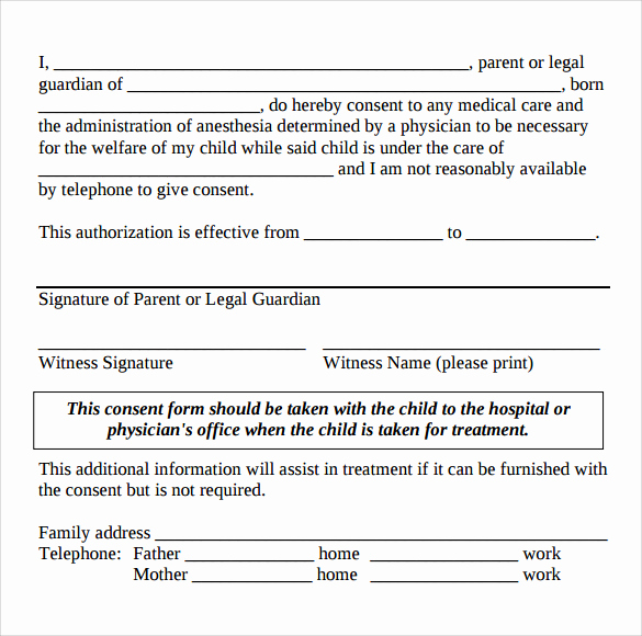 Medical Consent form Template Elegant 9 Child Medical Consent forms – Samples Examples &amp; formats