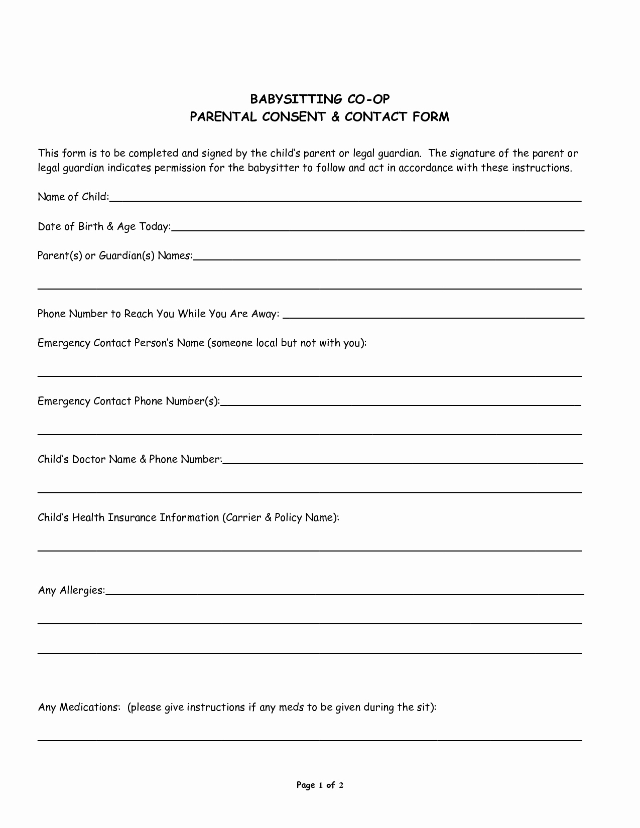 Medical Consent form Template Inspirational Babysitter Medical Consent form Template