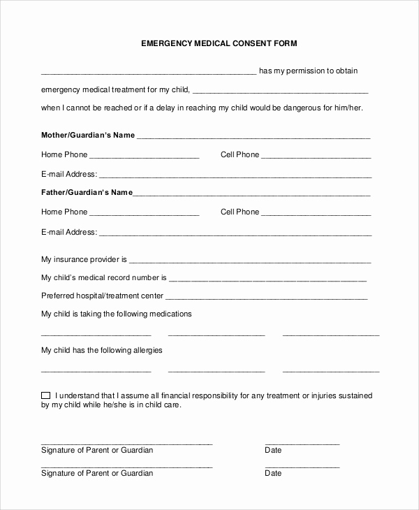 Medical Consent form Template Lovely 9 Sample Medical Consent forms