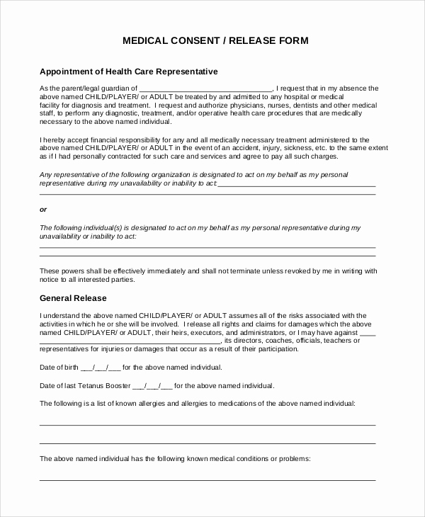 Medical Consent form Template Luxury 9 Sample Medical Consent forms
