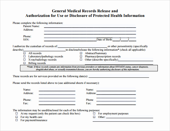 Medical Release form Template Awesome Medical Records Release form 10 Free Samples Examples