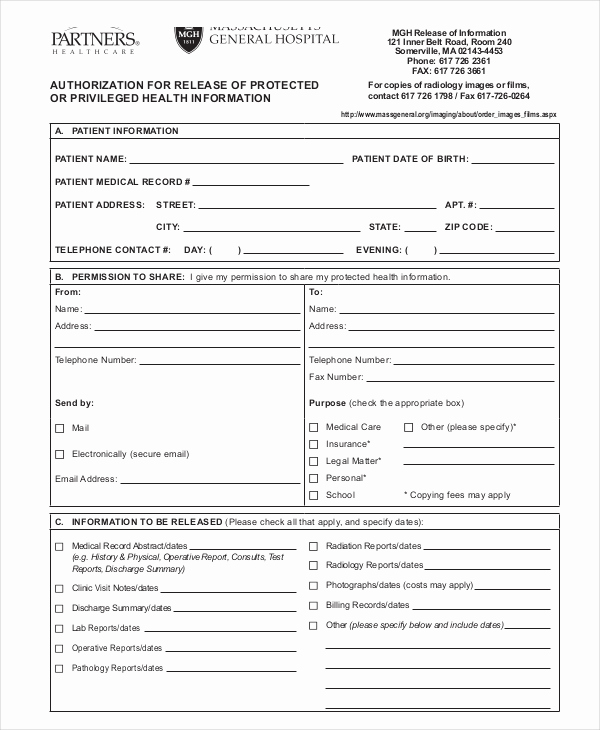 Medical Release form Template Fresh 10 Medical Release forms Free Sample Example format