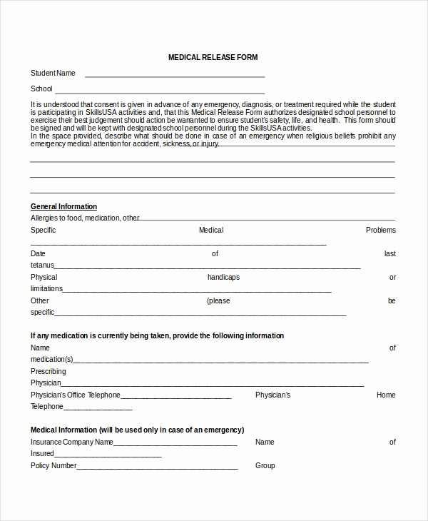 Medical Release form Template New 10 Medical Release forms Free Sample Example format