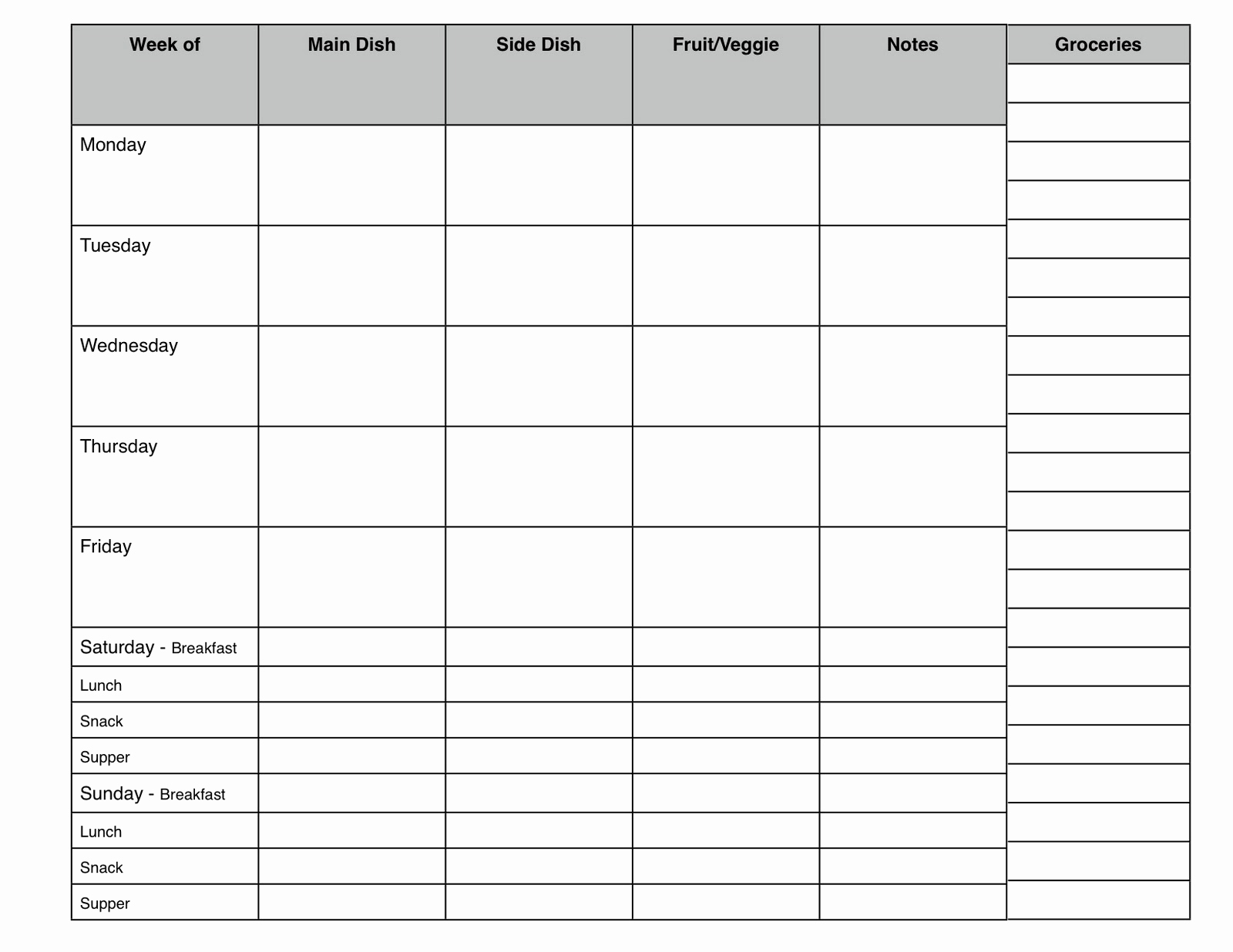 Monthly Meal Planner Template Best Of 7 Day Meal Planner Template