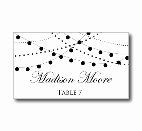 Place Card Template Word Lovely Printable Wedding Place Card Template String Lights by