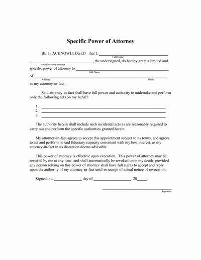 Printable Power Of attorney New Special Power Of attorney form Free Download Create
