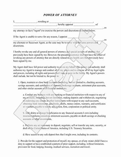 Printable Power Of attorney Unique Free Printable Power attorney Template form