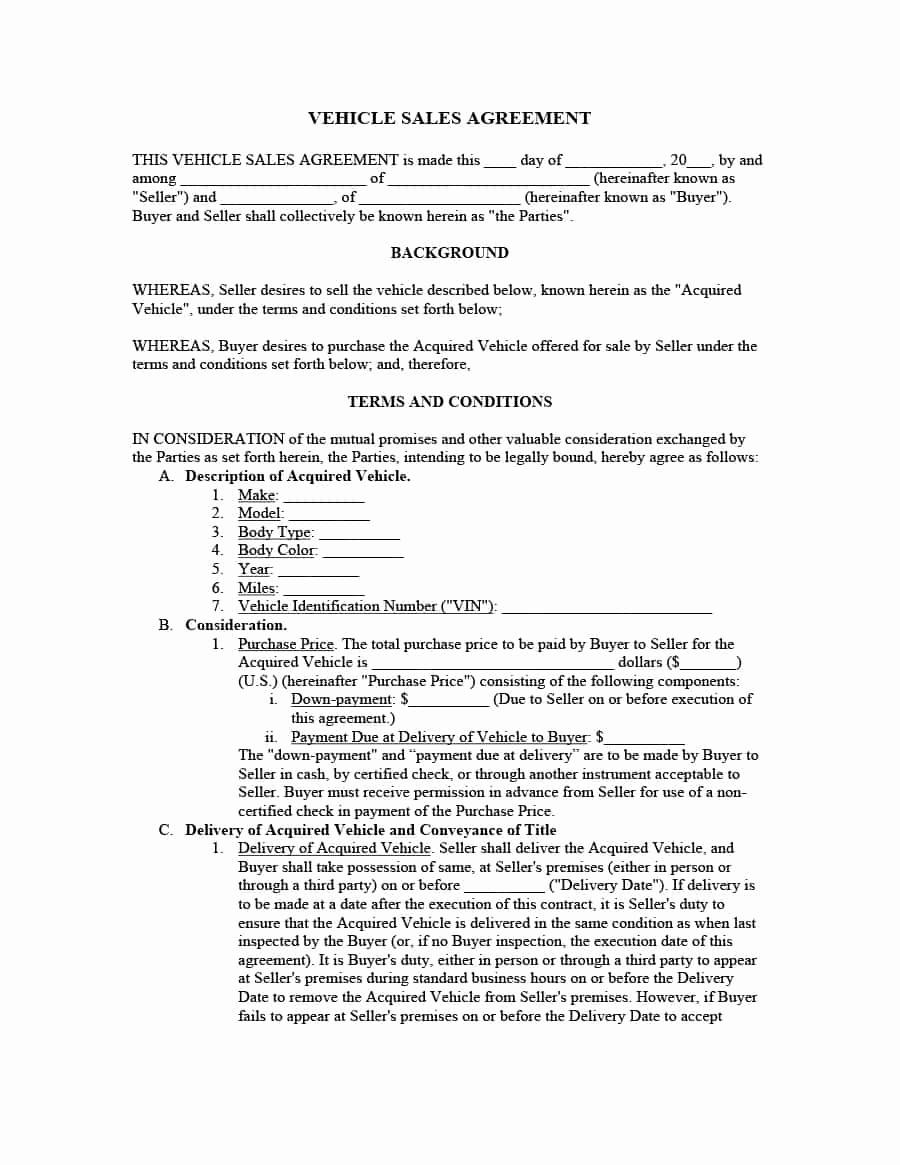 Printable Vehicle Purchase Agreement Best Of 42 Printable Vehicle Purchase Agreement Templates