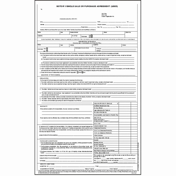 Printable Vehicle Purchase Agreement Best Of Used Motor Vehicle Sale or Purchase Agreement Stock