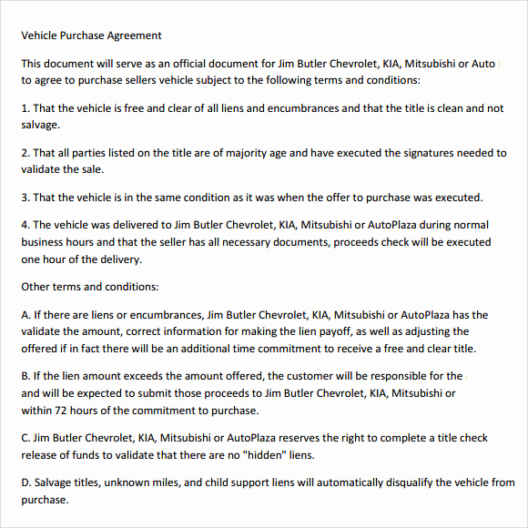 Printable Vehicle Purchase Agreement New 16 Sample Vehicle Purchase Agreements