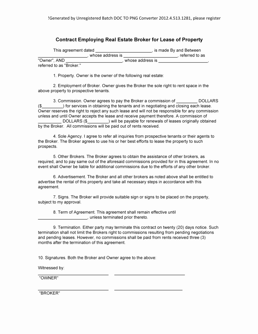 Real Estate Contract Template Unique Sample Contract Employing Real Estate Broker for Lease Of