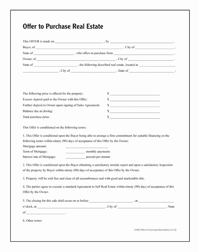 Real Estate Offer Letter Inspirational wholesale Fer to Purchase Real Estate forms Abflf290 In Bulk