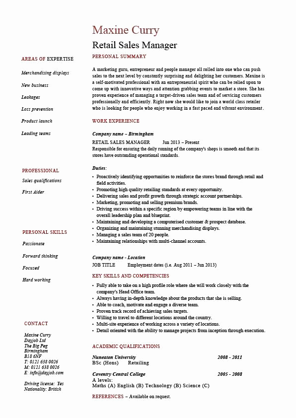 Retail Store Manager Resume Awesome Retail Sales Manager Resume Example Job Description