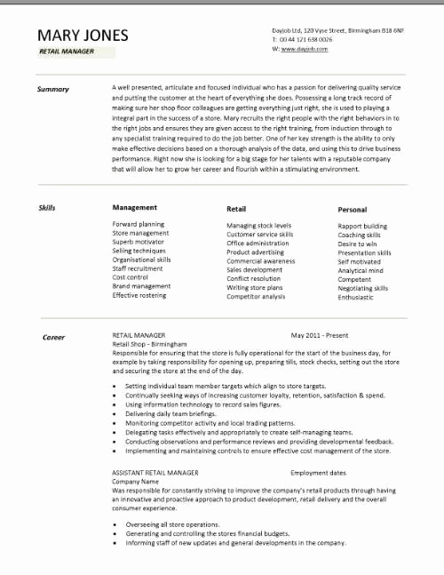 Retail Store Manager Resume Lovely Retail Manager Resume Example Icebergcoworking