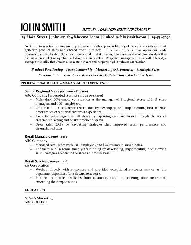 Retail Store Manager Resume Lovely Retail Manager Resume